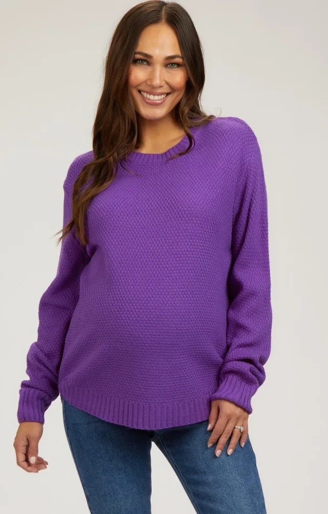 Purple Knit Pullover Maternity Sweater