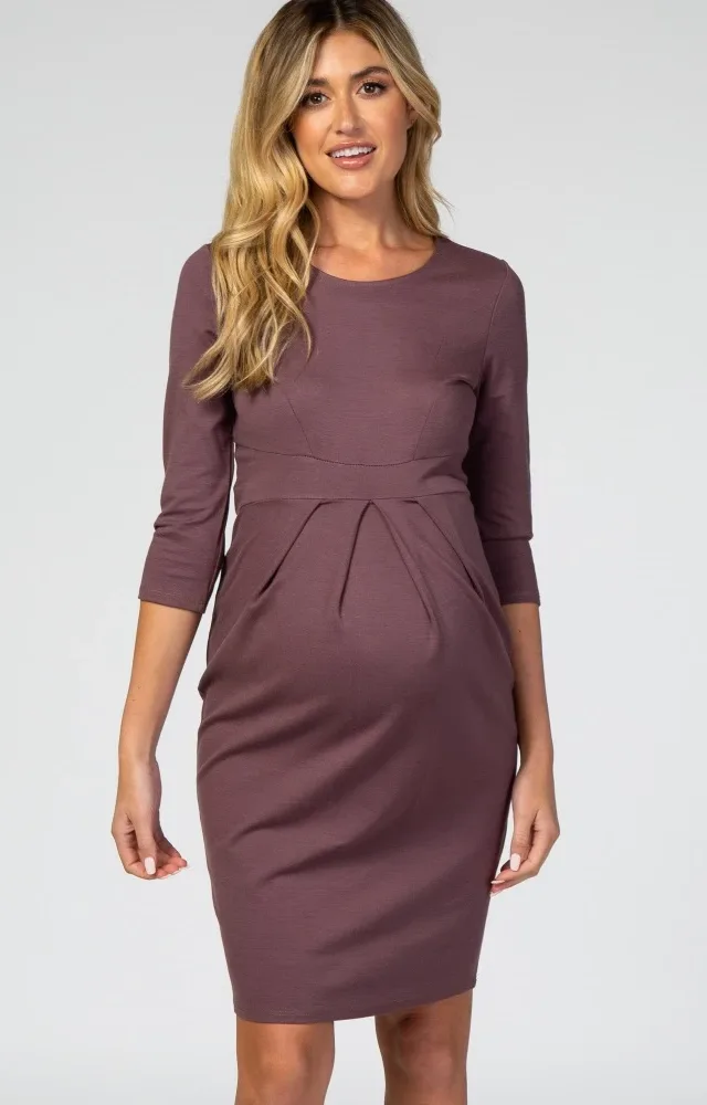 Purple Pleated Maternity Dress