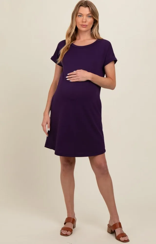 Purple Short Sleeve T-Shirt Maternity Dress