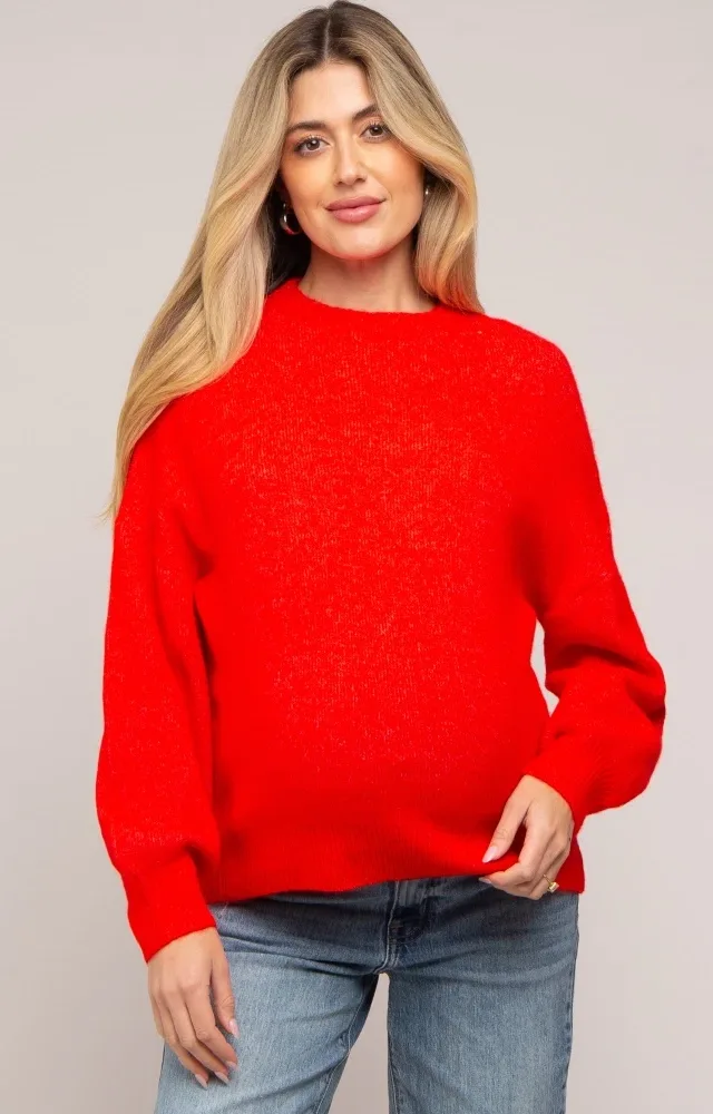 Red Bubble Sleeve Maternity Sweater