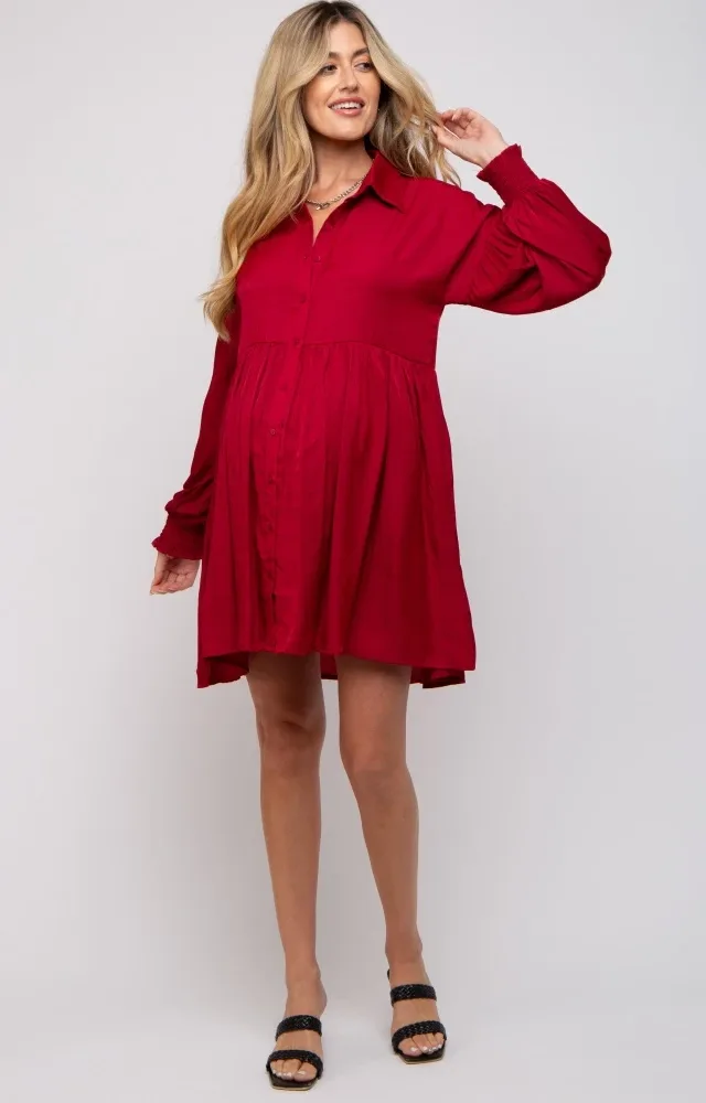 Red Button Down Maternity Dress