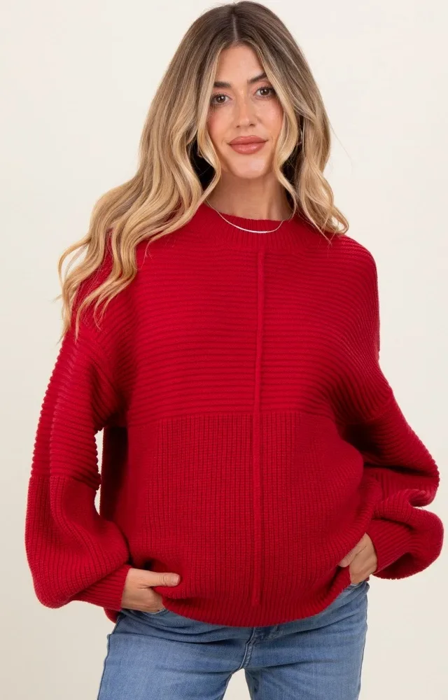 Red Chunky Knit Contrast Rib Maternity Sweater