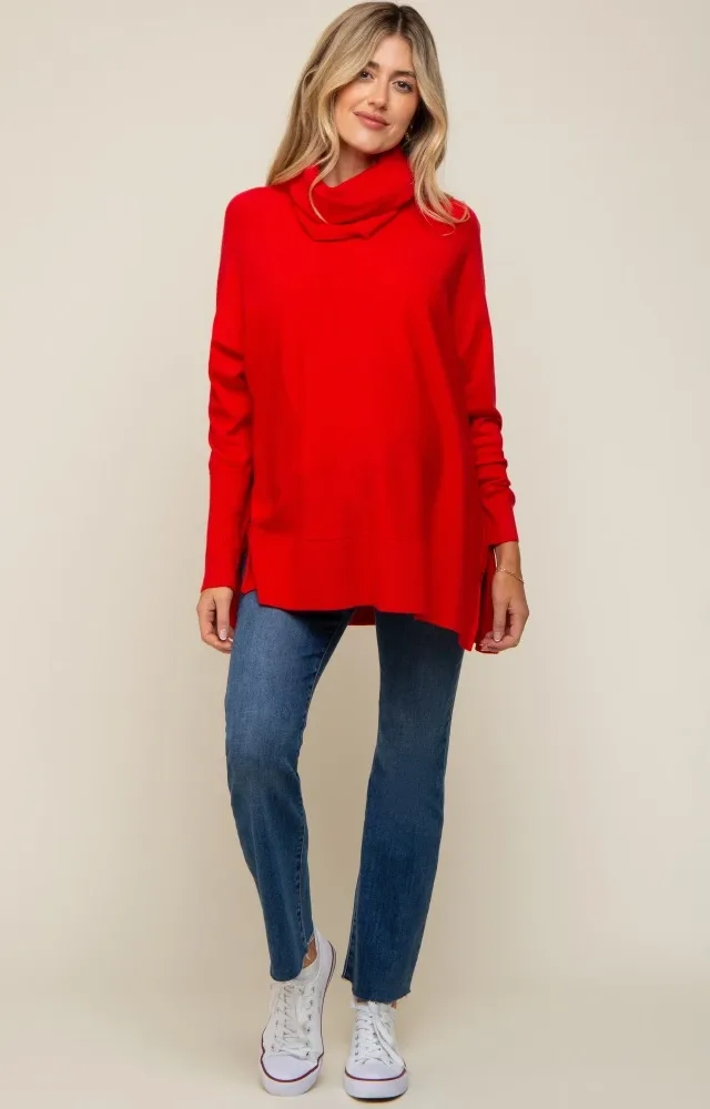 Red Cowl Neck Dolman Sleeve Maternity Sweater