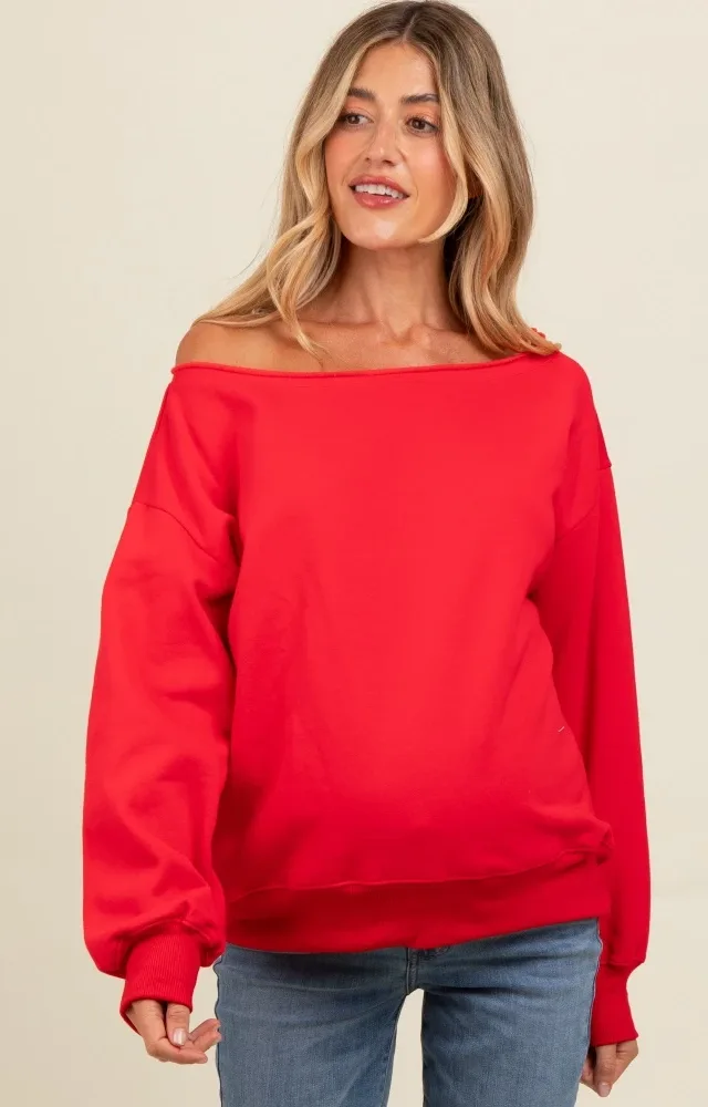 Red One Shoulder Maternity Sweatshirt