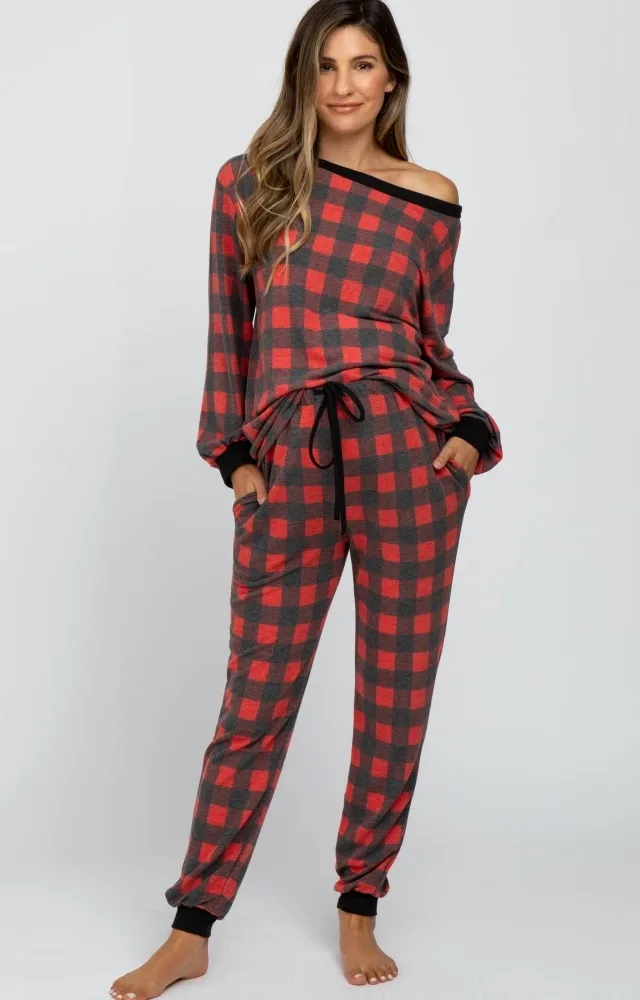 Red Plaid Maternity Pajama Set