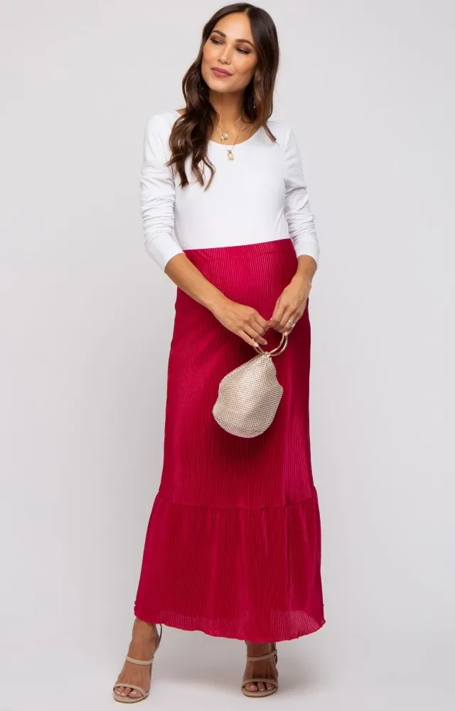 Red Plisse Maternity Maxi Skirt