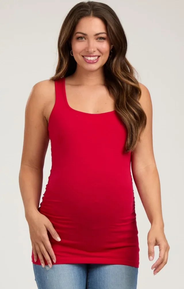 Red Ruched Maternity Tank Top