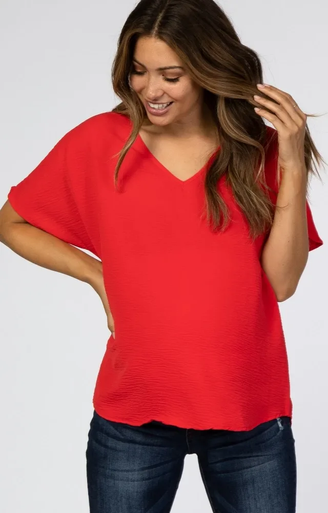 Red Short Sleeve Maternity Blouse