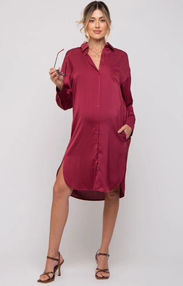 Red Striped Maternity Shirt Dress