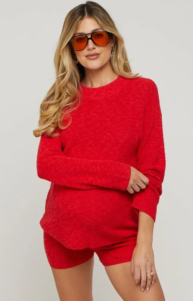 Red Sweater Short Maternity Set