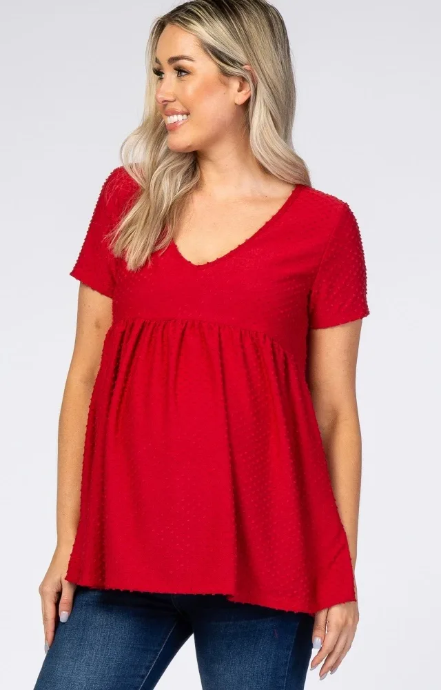 Red Swiss Dot Peplum Maternity Top