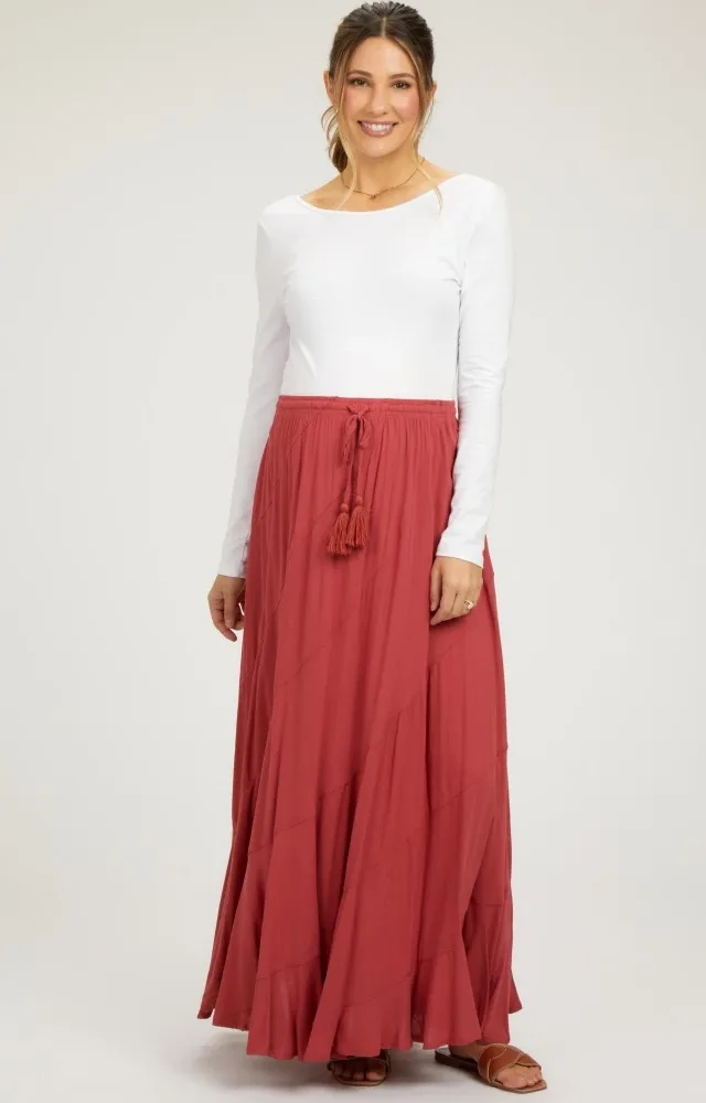 Red Tassel String Maternity Maxi Skirt