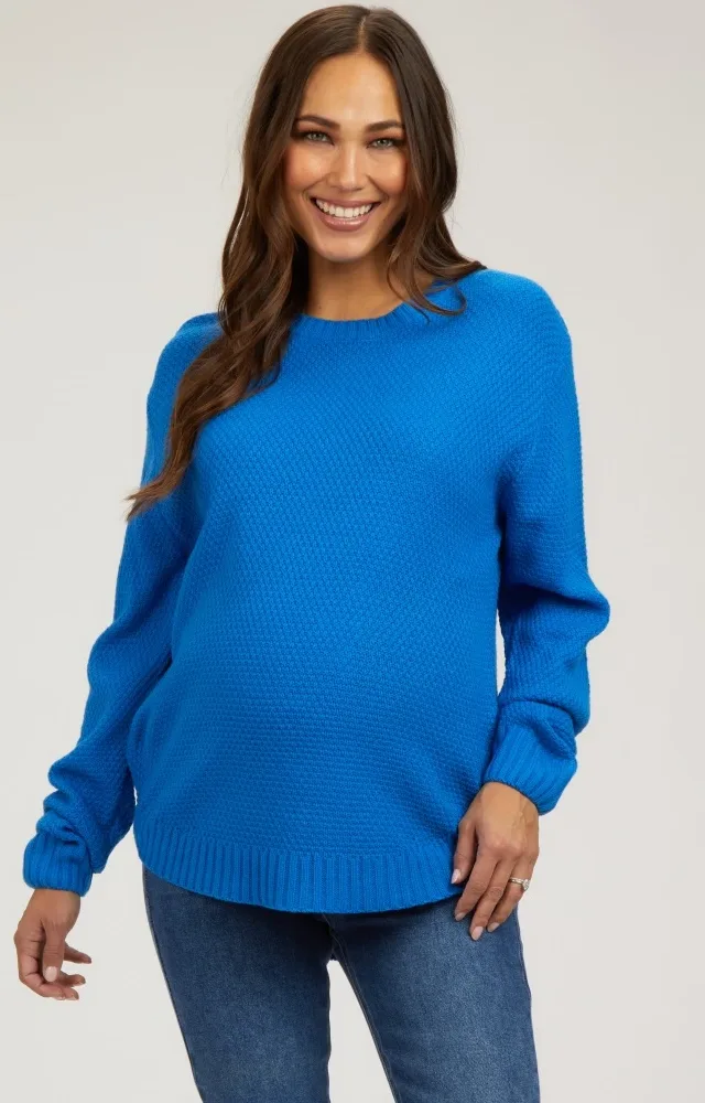 Royal Blue Knit Pullover Maternity Sweater