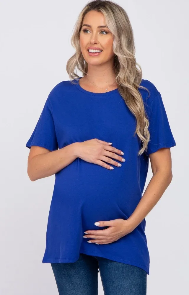 Royal Blue Oversized Short Sleeve Maternity Top