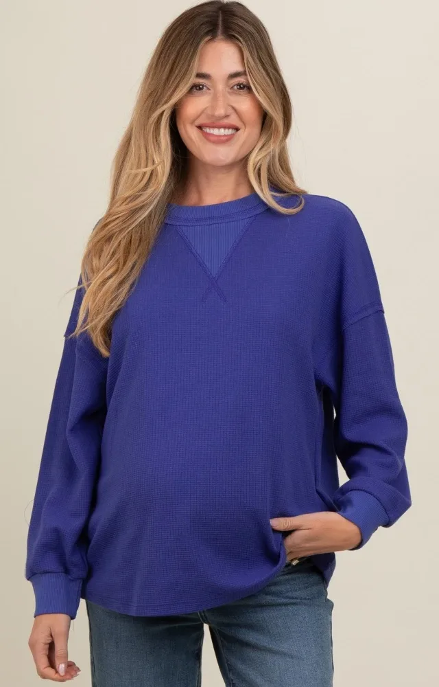 Royal Blue Waffle Knit Maternity Sweatshirt