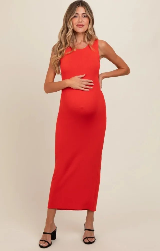 Rust Back Tie Bodycon Maternity Maxi Dress