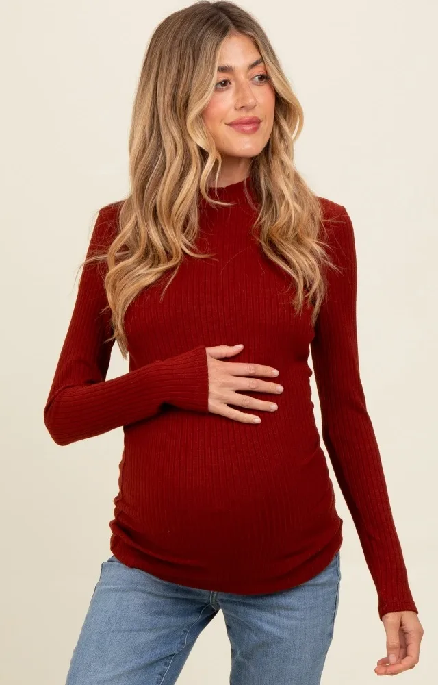 Rust Basic Long Sleeve Maternity Top