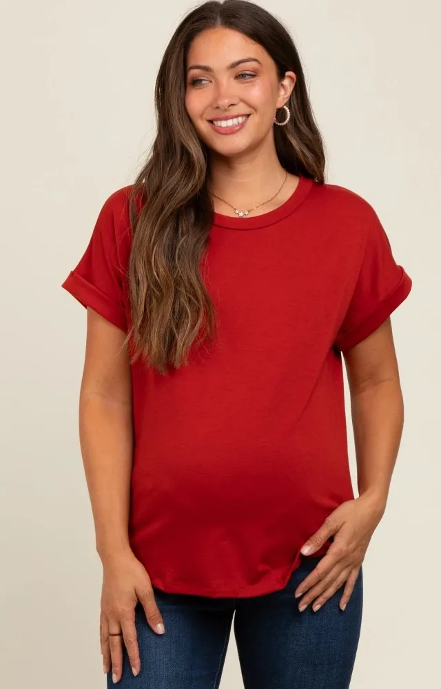 Rust Cuff Sleeve Maternity Top