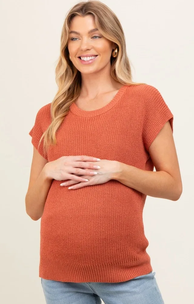 Rust Knit Maternity Sweater Top