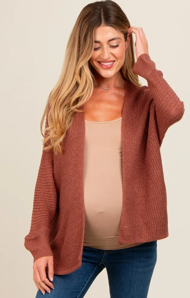 Rust Knit Open Front Maternity Cardigan