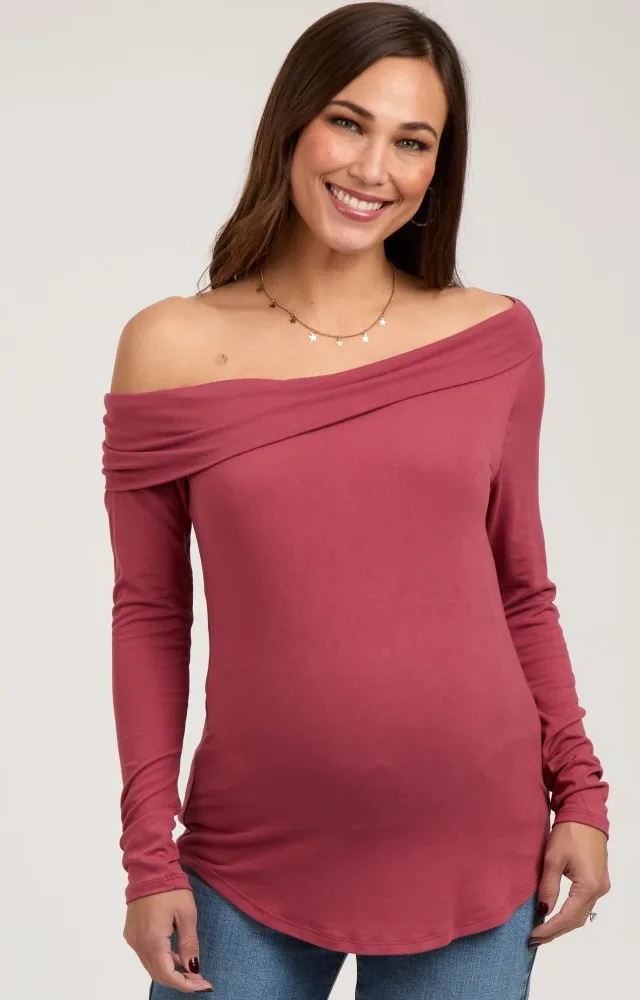 Rust Long Sleeve Off Shoulder Maternity Top