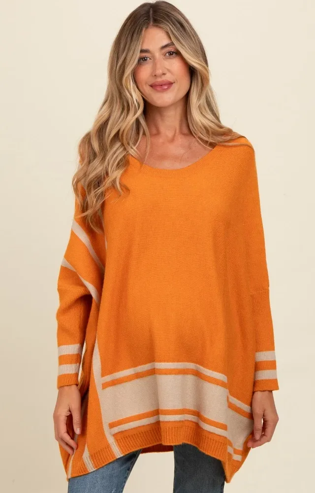 Rust Mixed Stripe Dolman Sleeve Maternity Sweater