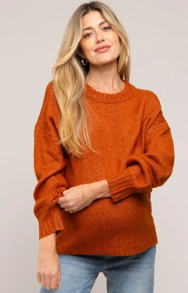 Rust Ribbed Cuff Maternity Sweater