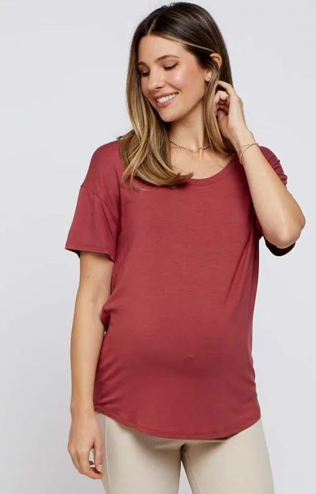 Rust Scoop Neck Basic Maternity Tee