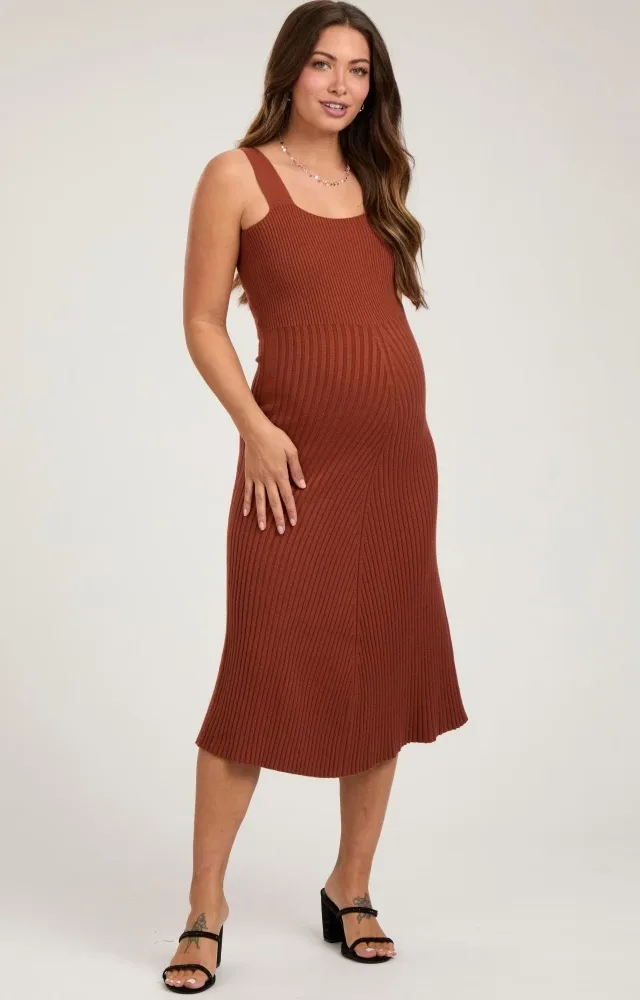 Berry Velvet Maternity Square Neck Ruched Midi Dress