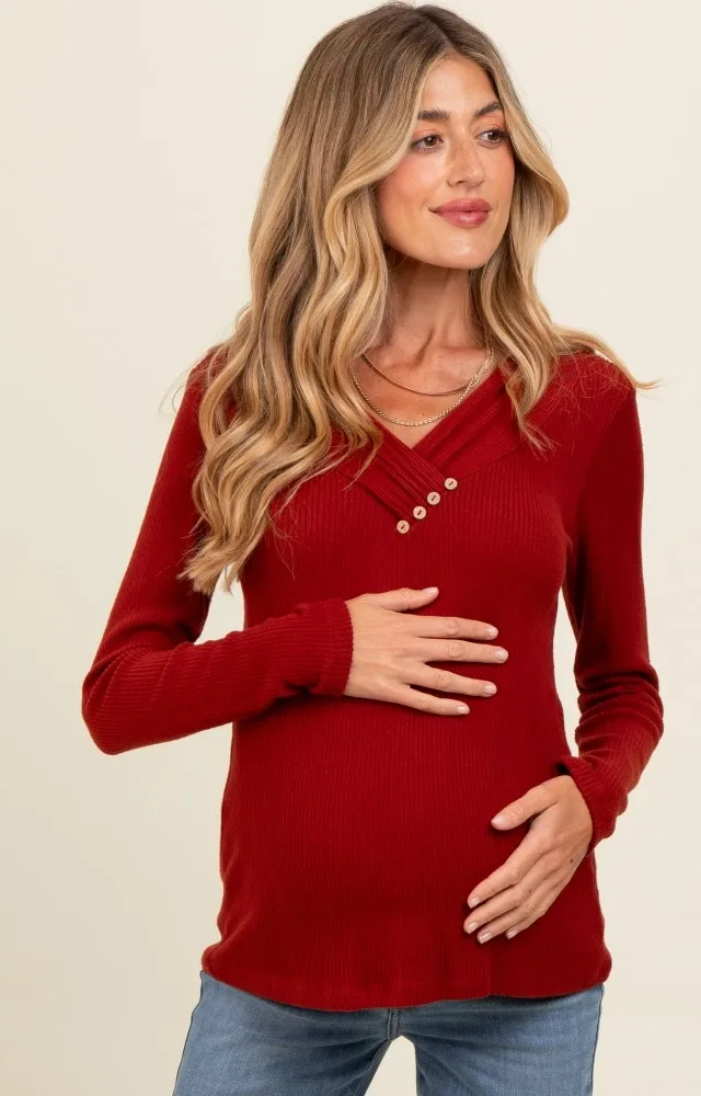 Rust V-Neck Long Sleeve Maternity Top