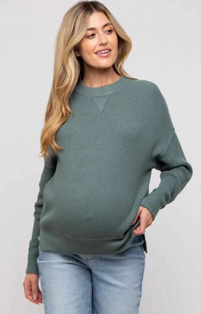 Sage Knit Side Slit Maternity Sweater