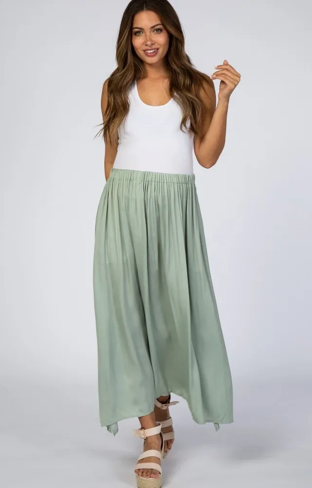 Sage Side Slit Maternity Maxi Skirt