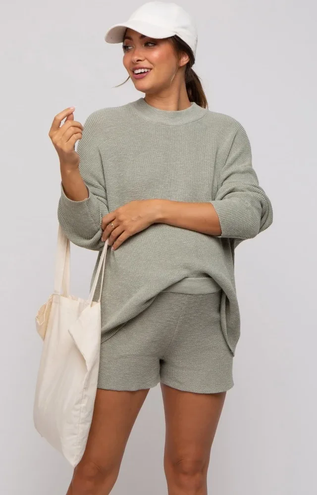 Sage Sweater And Short Maternity Set