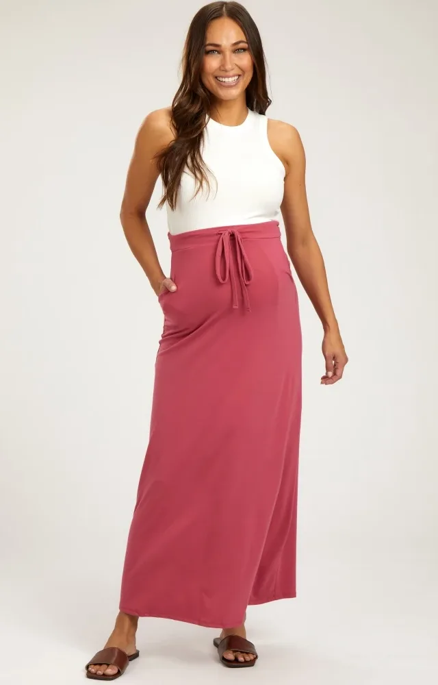 Salmon Drawstring Maternity Maxi Skirt