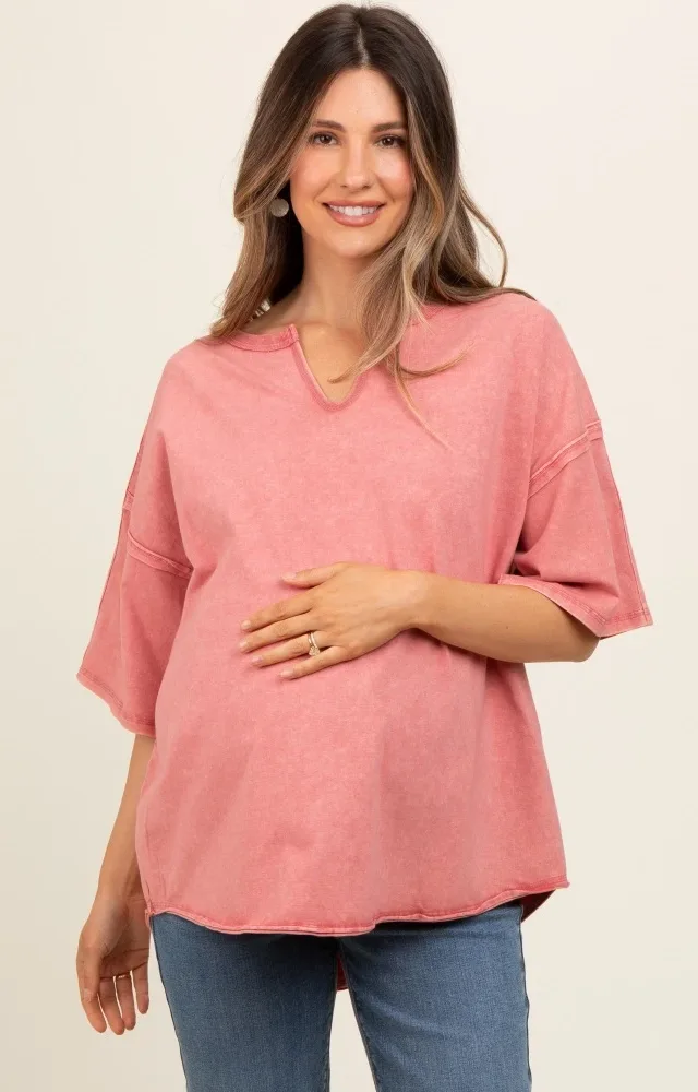 Salmon Washed Cotton Jersey Oversized Maternity Top