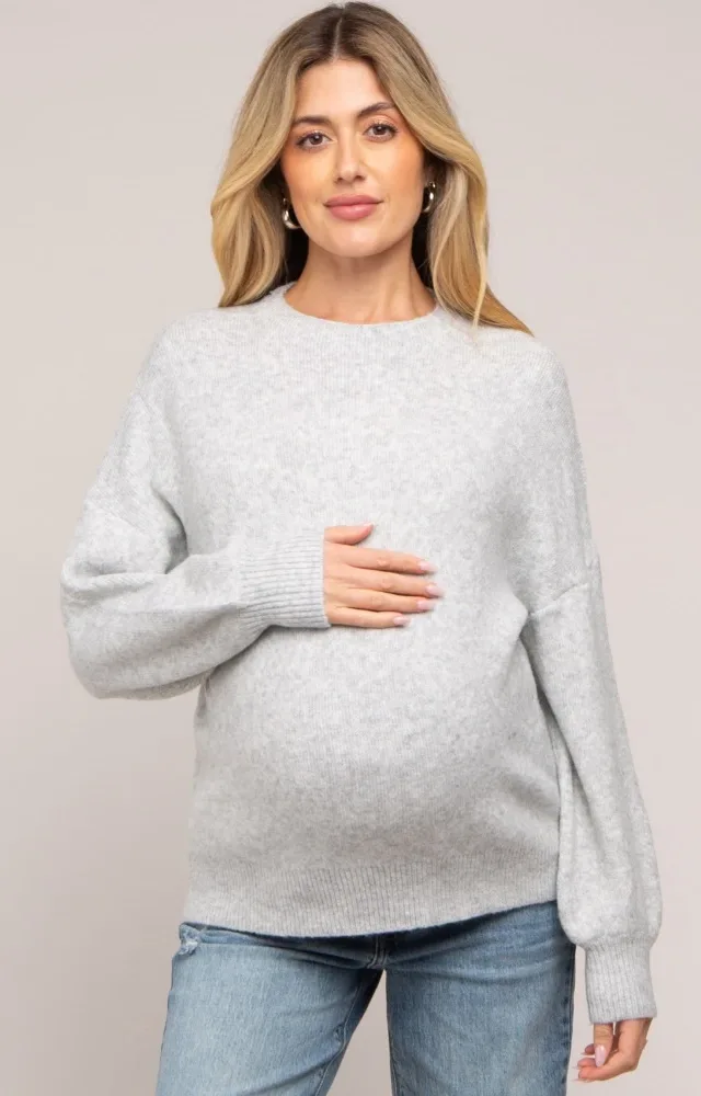 Silver Bubble Sleeve Maternity Sweater