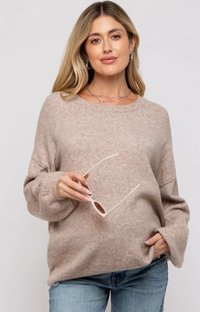 Taupe Basic Drop Shoulder Maternity Sweater