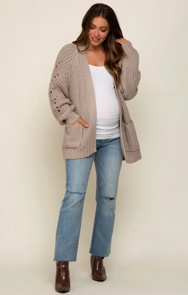 Taupe Chunky Knit Maternity Cardigan