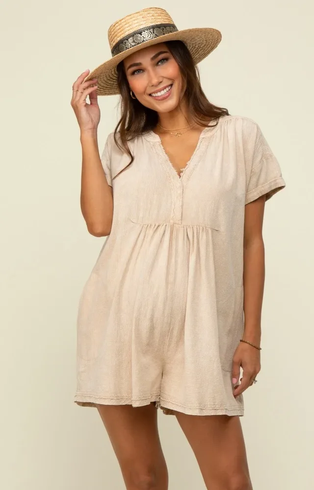 Taupe Cuffed Sleeve Maternity Romper