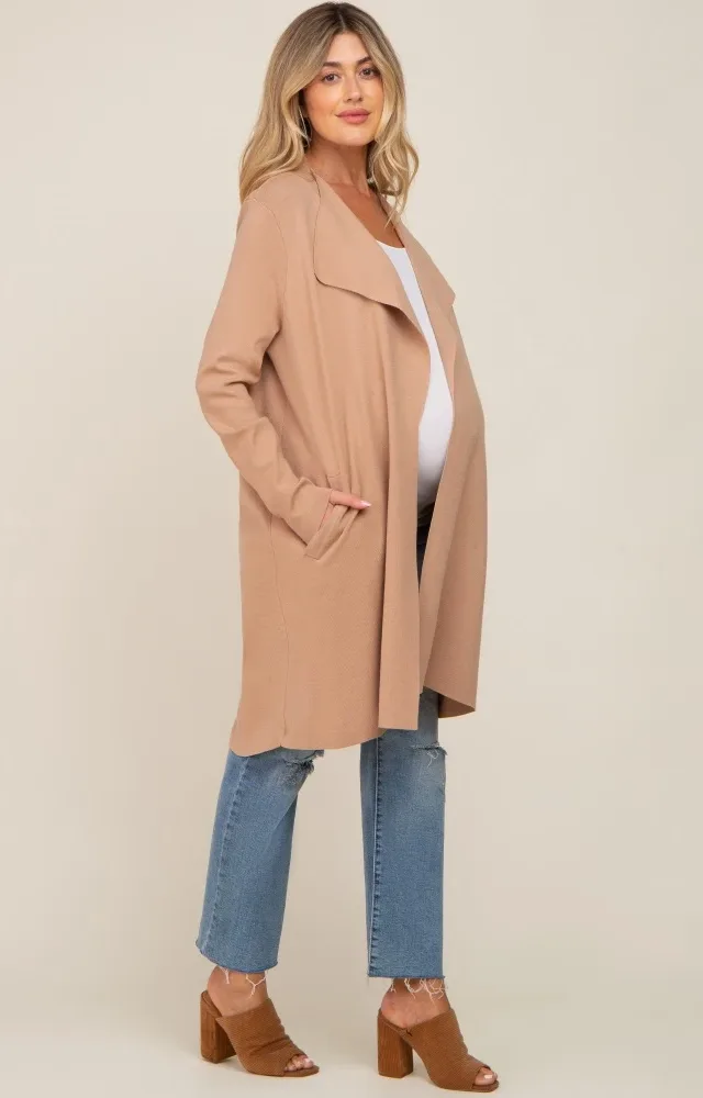 Taupe Draped Maternity Cardigan