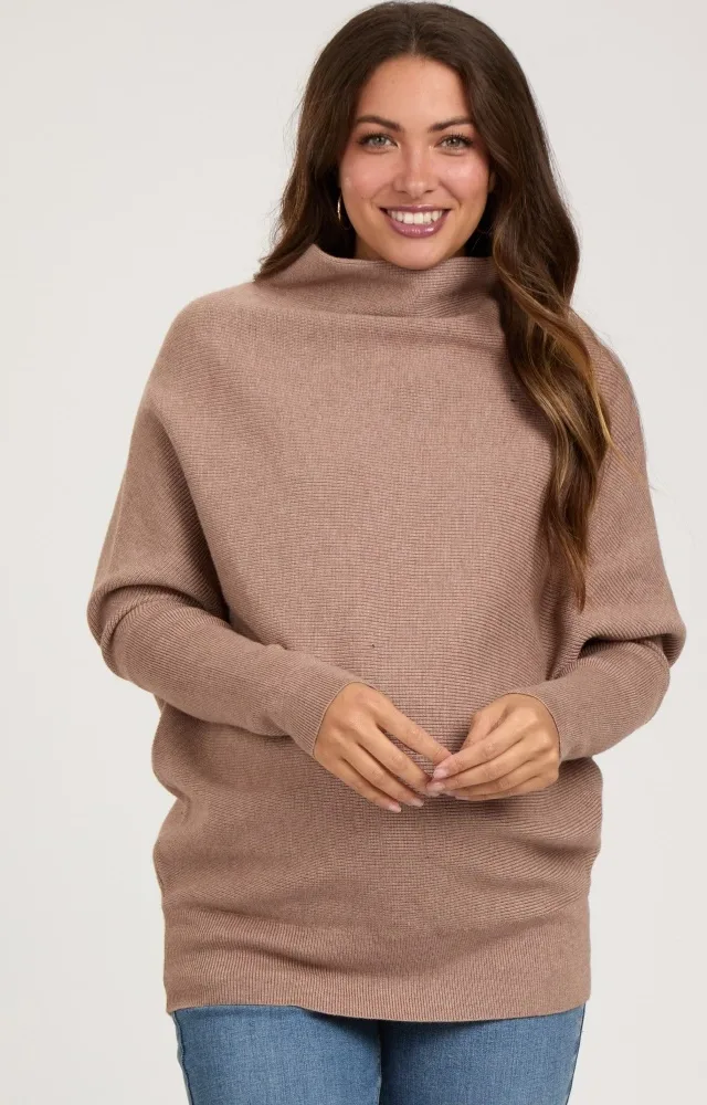 Taupe Funnel Neck Dolman Sleeve Maternity Sweater