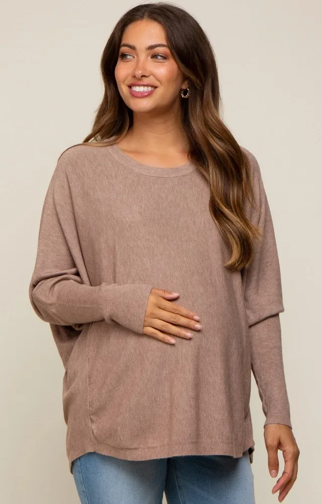 Taupe Knit Long Dolman Sleeve Maternity Top