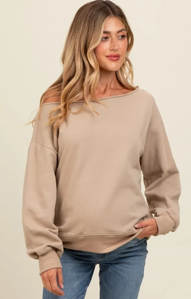 Taupe One Shoulder Maternity Sweatshirt