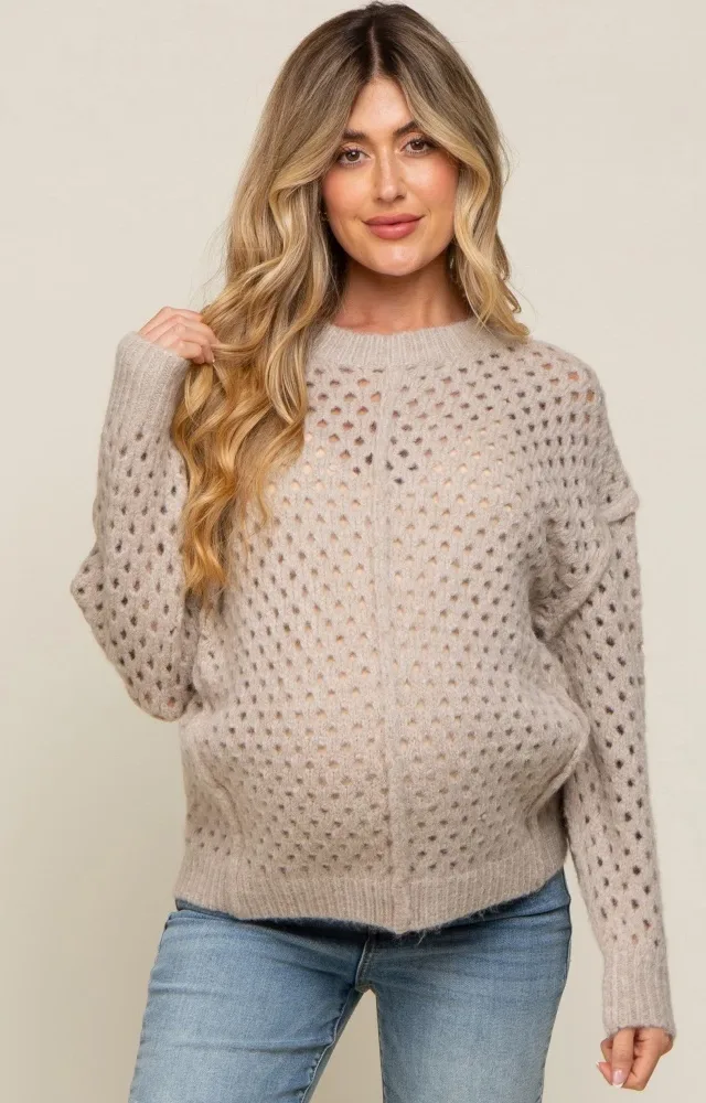 Taupe Open Chunky Knit Maternity Sweater