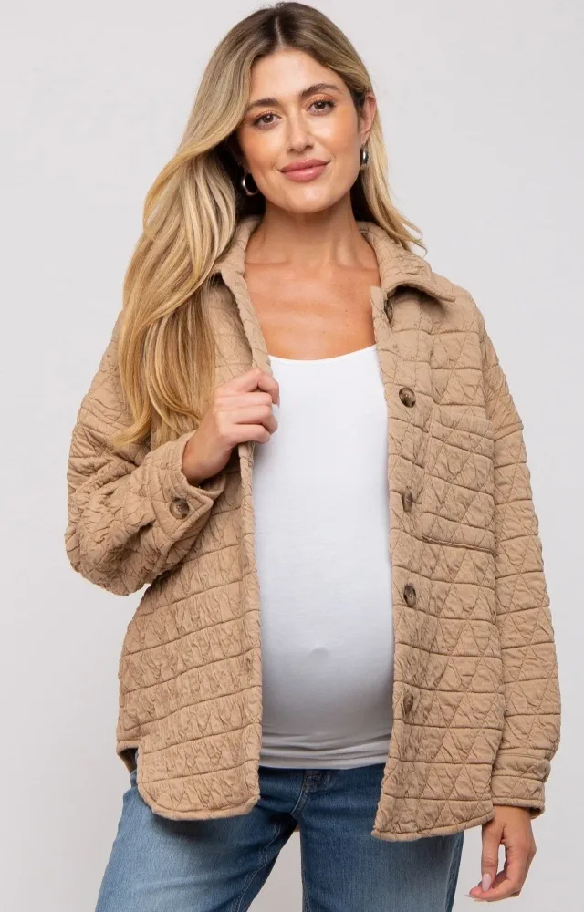 Taupe Quilted Maternity Jacket