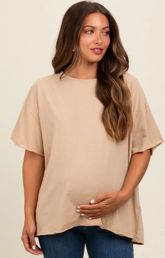 Taupe Raw Rolled Hem Maternity Top