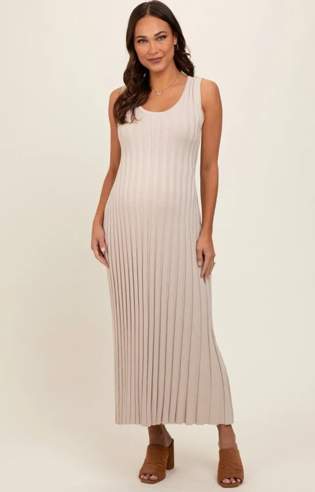 Taupe Sleeveless Knit Maternity Maxi Dress