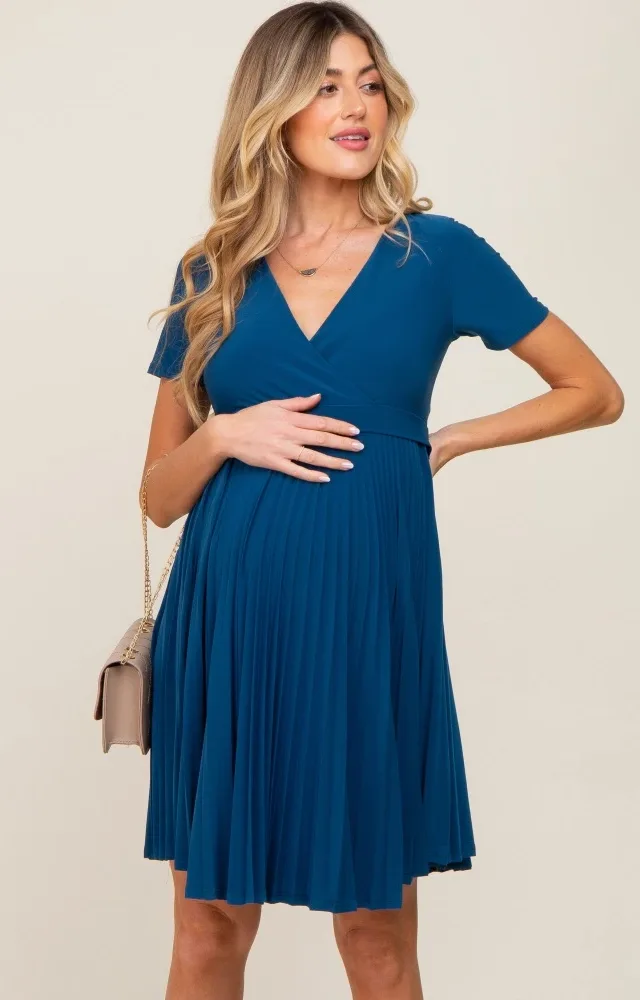 Teal Pleated Maternity/Nursing Dress