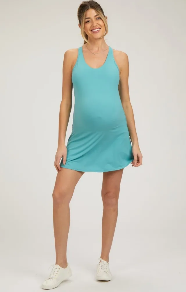 Teal Tennis Racerback Maternity Romper Dress