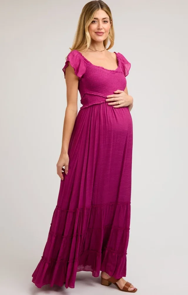 Violet Smocked Crossover Maxi Dress